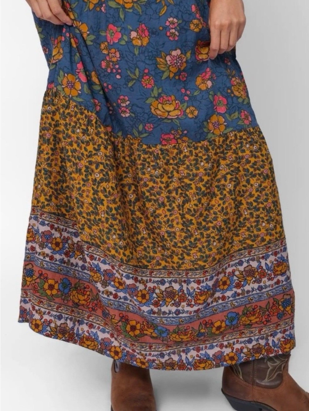 Natural Life Camille Maxi Skirt Small Cotton Blend Patchwork Floral Boho NWT